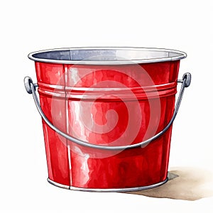 Vibrant Watercolor Illustration Of A Red Bucket