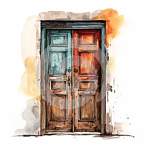 Vibrant Watercolor Illustration Of Two Doors
