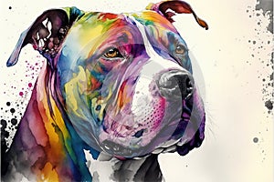 Vibrant watercolor painting abstract art of vivid pitbull dog