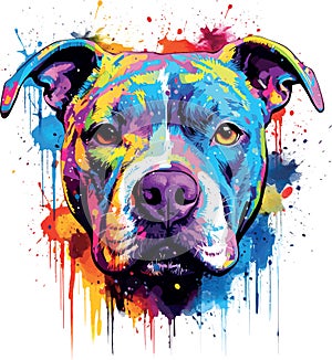 Vibrant watercolor painting abstract art of vivid pitbull dog, isolated on white background - vector