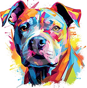 Vibrant watercolor painting abstract art of vivid pitbull dog, isolated on white background - vector