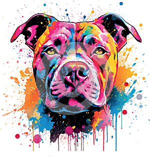 Vibrant watercolor painting abstract art of vivid pitbull dog, isolated on white background - vector