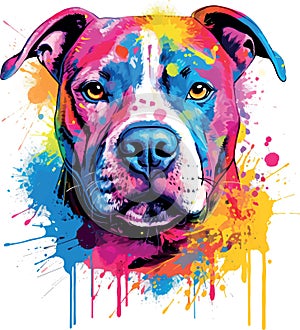 Vibrant watercolor painting abstract art of vivid pitbull dog, isolated on white background - vector