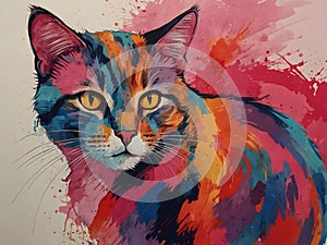 Vibrant watercolor painting of a cat with captivating yellow eyes