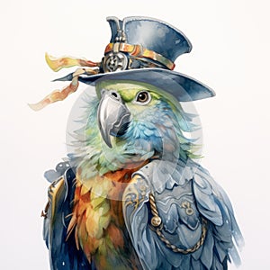 Watercolor Parrot With Top Hat: Detailed Character Illustration In Zbrush Style photo