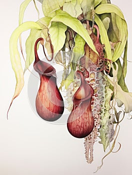 Vibrant Watercolor Painting of Nepenthes Rajah AI Generated