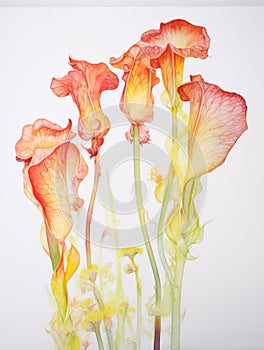 Vibrant Watercolor Painting of Sarracenia Leucophylla on White Canvas AI Generated