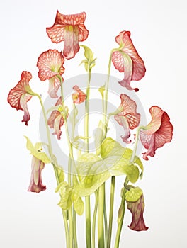 Vibrant Watercolor Painting of Sarracenia Leucophylla on White Canvas AI Generated