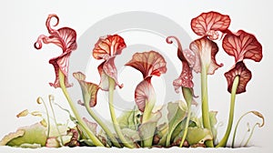 Vibrant Watercolor Painting of Sarracenia Leucophylla on White Canvas AI Generated