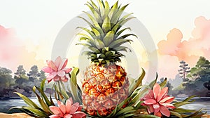 Vibrant Watercolor Pineapple Clipart: Tropical Charm for Stunning Designs.