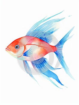 Vibrant Watercolor Portrayal of a Cardinal Tetra with Bright Blue and Red Stripes AI Generated
