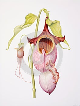 Vibrant Watercolor Portrayal of Nepenthes Attenboroughii Flower on White Canvas AI Generated