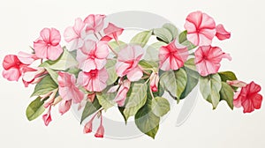 Vibrant Watercolor Rendering of Impatiens Psittacina on White Background AI Generated