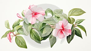 Vibrant Watercolor Rendering of Impatiens Psittacina on White Background AI Generated