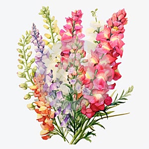 Vibrant Watercolor Snapdragon Bouquet: Realistic Floral Art With Dutch Influence