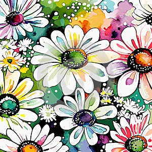 Vibrant Watercolor Style Daisy Garden
