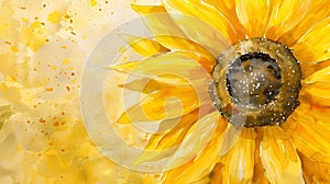 Vibrant Watercolor Sunflower with Expressive Brushstrokes and Fluid Movement photo