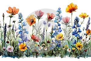 Vibrant Watercolor Wildflower Medley. Concept Botanical Illustration, Colorful Bouquet Painting,