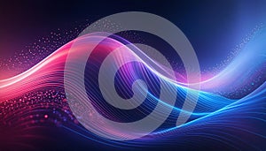 Vibrant waves of blue and pink light flow in a dynamic, abstract pattern