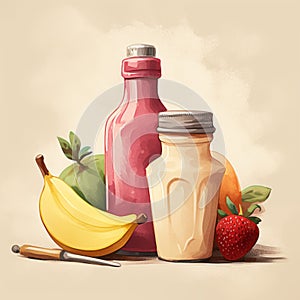Vibrant And Whimsical Strawberry And Banana Smoothie Illustrations photo