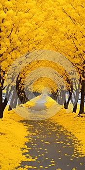 Vibrant Whimsy: A Snowy Path Of Yellow Flowers In High Resolution