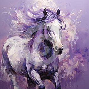 Vibrant White Horse Painting On Purple Background
