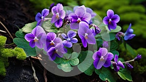 Vibrant Wild Violets in a Lush Forest Setting