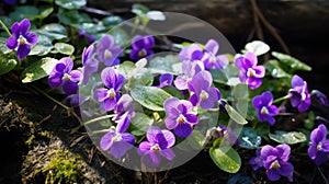 Vibrant Wild Violets in a Lush Forest Setting