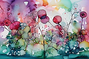 Vibrant Wildflower Meadow in Abstract Watercolor