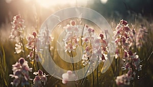 Vibrant wildflowers bloom in idyllic meadow landscape generated by AI