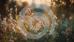 Vibrant wildflowers bloom in peaceful meadow landscape generated by AI