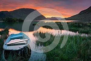 Vibrant winter evening sunset at Crummock Water, Lake District