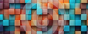 Vibrant wooden panel design triadic color scheme with rainbow cubes. Generated AI photo