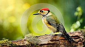 Vibrant Woodpecker On Wood Branch: Uhd Forest Stock Photo