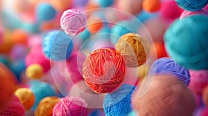 Vibrant yarn balls in various colors for crafting and knitting. creative hobby supplies on display. textile art and