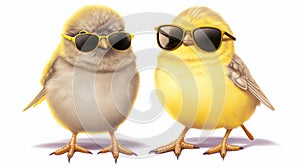 Vibrant Yellow Birds In Stylish Shades: Concept Art Inspired Illustration