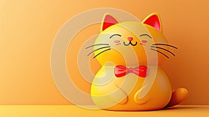 Vibrant yellow cat with bow tie on a matching orange background.