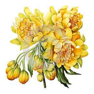 Vibrant Yellow Chrysanthemum Bouquet Vector Illustration On White Background