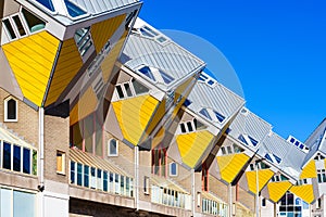 Vibrant Yellow Cube Houses, Rotterdam, a Modern Architectural and Tourist Attraction in Netherlands