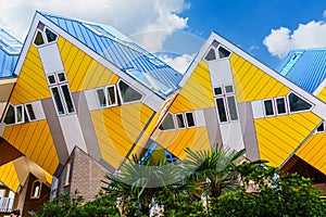 Vibrant Yellow Cube Houses, Rotterdam, a Modern Architectural and Tourist Attraction in Netherlands
