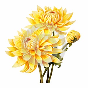 Vibrant Yellow Dahlia Flowers Dalmation Vector Clipart On White Background