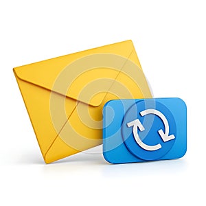 Yellow Envelope with Blue Refresh Icon on White Background