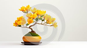 Vibrant Yellow Flower Tree In Meticulous Technique A Stunning Bonsai Display