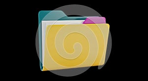 Vibrant Yellow Folder Icon with Documents on Black Background