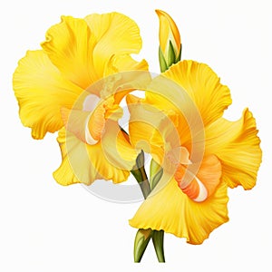 Vibrant Yellow Iris Flower On White Background - Realistic Detailing