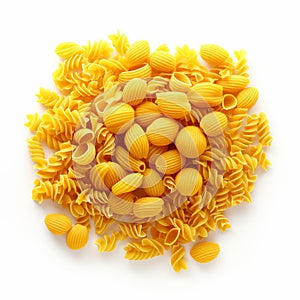 Vibrant Yellow Pasta Artwork On White Background photo