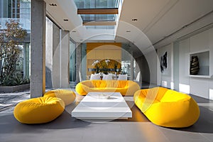 Vibrant Yellow Sofas in a Bright Modern Open Plan Living Space