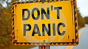 Vibrant Yellow Warning Placard Bearing the Assertive Phrase DONT PANIC Conveying a Directive to Stay Serene and Maintain