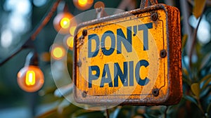 Vibrant Yellow Warning Placard Bearing the Assertive Phrase DONT PANIC Conveying a Directive to Stay Serene and Maintain