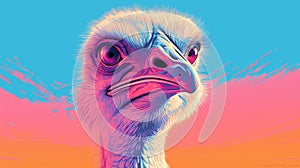 Vibrant Yellowheaded Ostrich Artwork On Blue Background